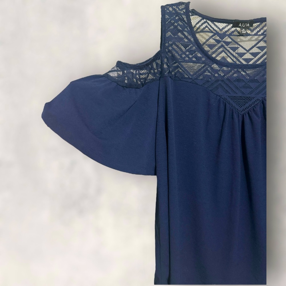 AUW Cold Shoulder‎ Navy Blue Blouse Size XL - Picture 3 of 7